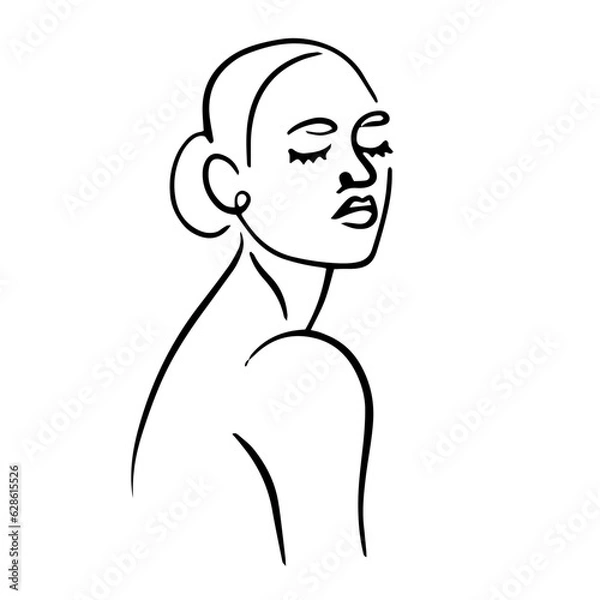 Fototapeta Beautiful gentle illustration of a girl from the lines. The feminine portrait is minimalistic. modern online art