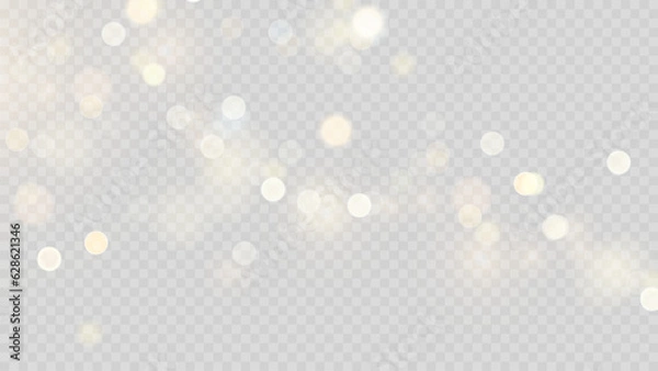 Fototapeta Golden dust light png. Christmas glowing bokeh confetti and sparkle overlay texture for your design. Stock royalty free vector illustration. PNG	