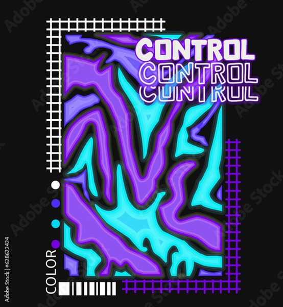Fototapeta Retro futuristic posters with the text contains the control word  . Techno style stylish print for streetwear, print for t-shirts and sweatshirts isolated on black background