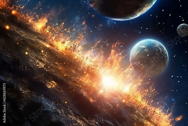 Fototapeta an image of an exploding planet with planets in the background