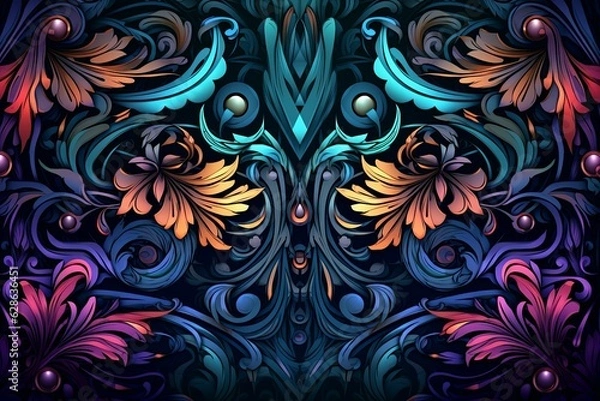 Fototapeta colorful floral pattern on a black background