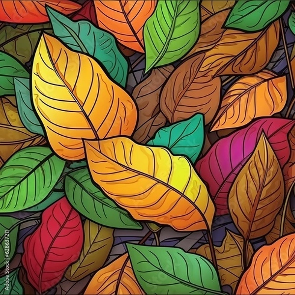 Obraz colorful leaves in a stained glass style background