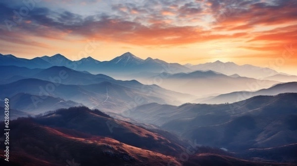 Obraz mountain landscape at sunset with clouds and mountains in the background