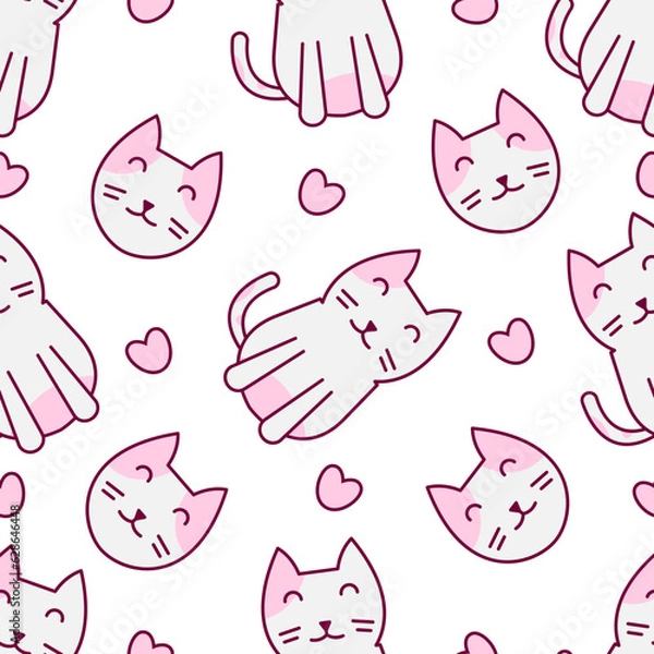 Fototapeta Cute cat abstract seamless pattern