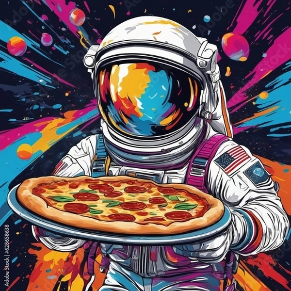 Fototapeta  astronaut  pizza in cosmos created with generative AI software.
