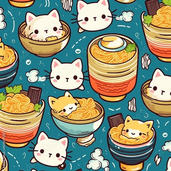 Fototapeta Ramen Cat Pattern