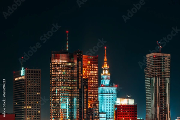 Fototapeta Modern city night view, Warsaw, Poland