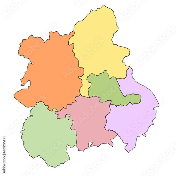 Fototapeta  map of West Midlands England is a region of England, with borders of the ceremonial counties and different colour.