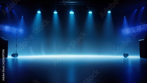 Obraz scene, stage light with colored spotlights and smoke