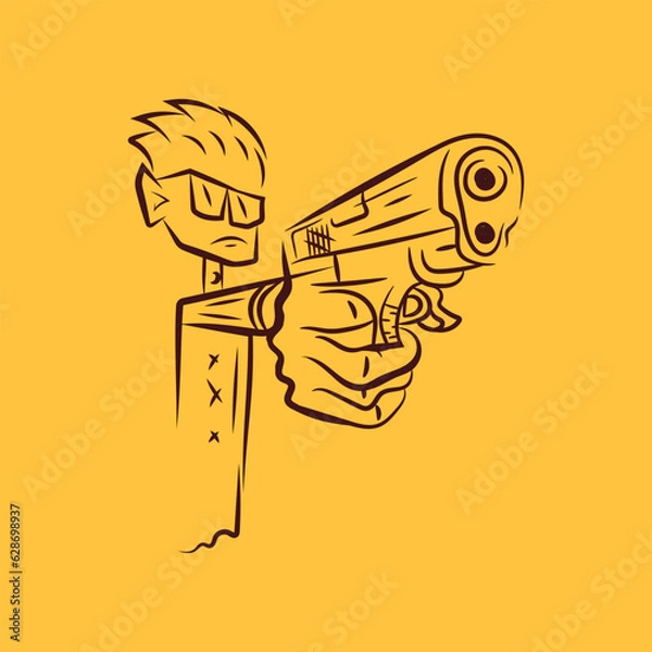 Fototapeta a cool guy with a pistol in his hand and a fashionable hairstyle