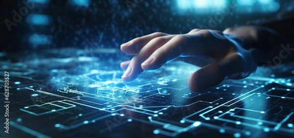 Fototapeta Empowering Technology: A Person Touching a Computer Chip, Embracing the Concept of Advanced Technology - Made with Generative AI
