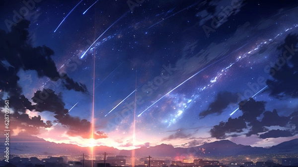 Fototapeta 夜空と彗星　アニメ風　Generative AI