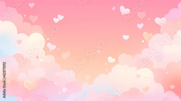 Fototapeta 明るい背景と明るいパステルカラーの雲とハート　Generative AI