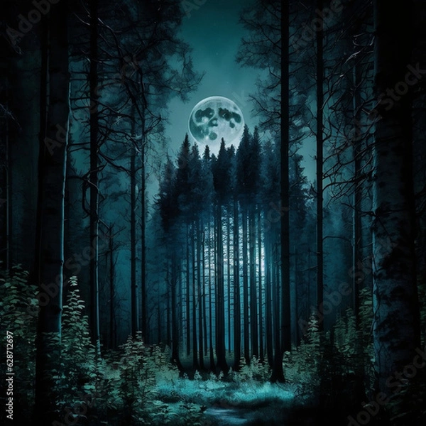 Fototapeta dense forest at night