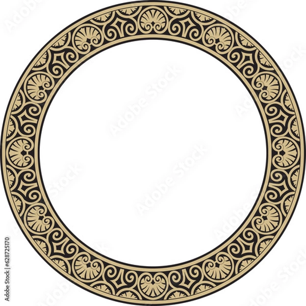 Fototapeta Vector gold and black round classic renaissance ornament. Circle, ring european border, revival style frame..