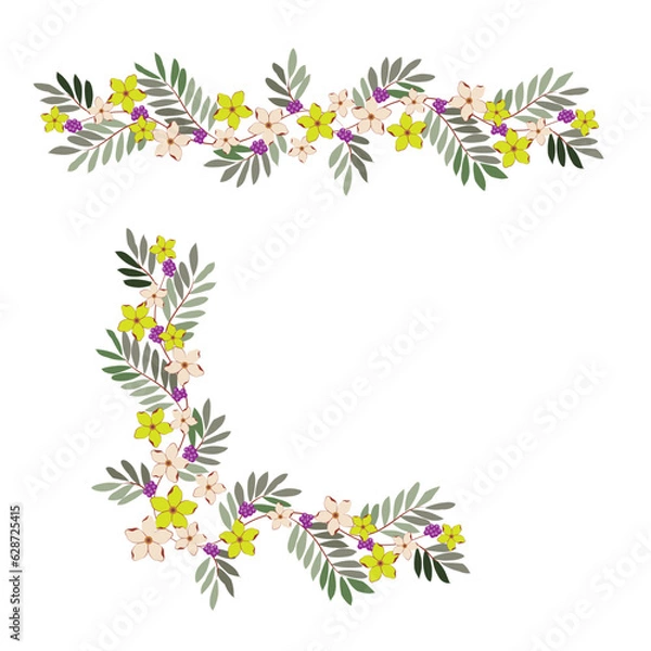 Obraz 南国風イエロー系花柄のライン・アクセント