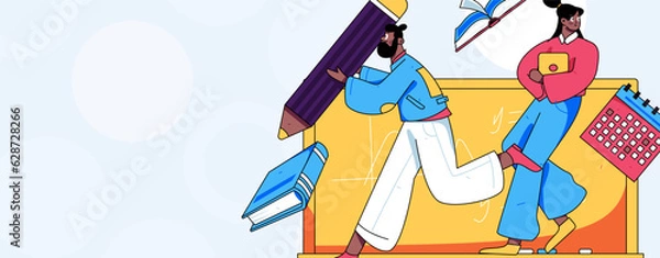 Fototapeta Education learning people flat vector concept hand drawn illustration
