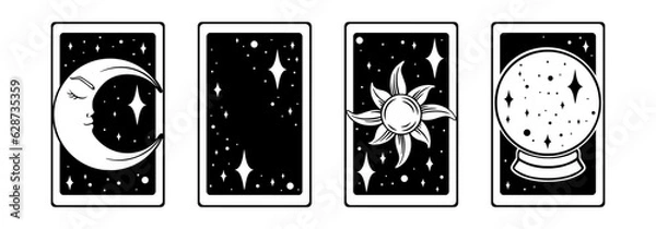 Fototapeta Tarot aesthetic celestial cards. Bohemian tarot design for oracle card covers. Vector illustration isolated in white background
