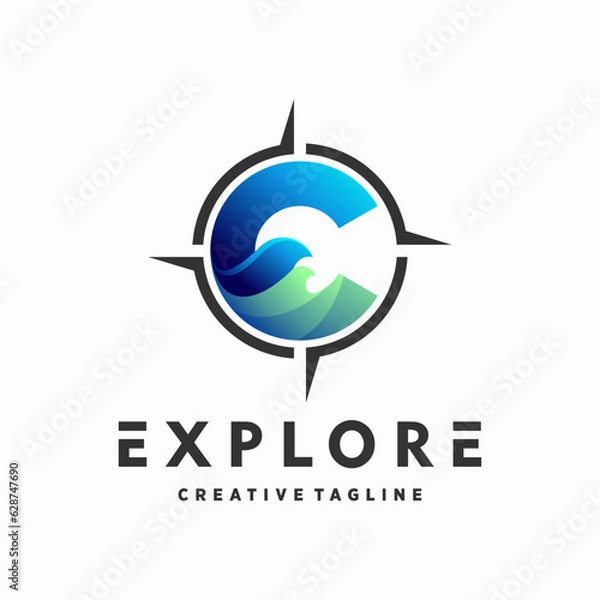 Fototapeta Waves C logo with compass concept