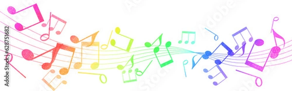 Obraz カラフルな音符のイラスト、虹色の音楽素材
