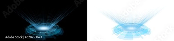 Obraz holographic circle hologram blue with spot light shining from middle. futuristic technology abstract element transparent background