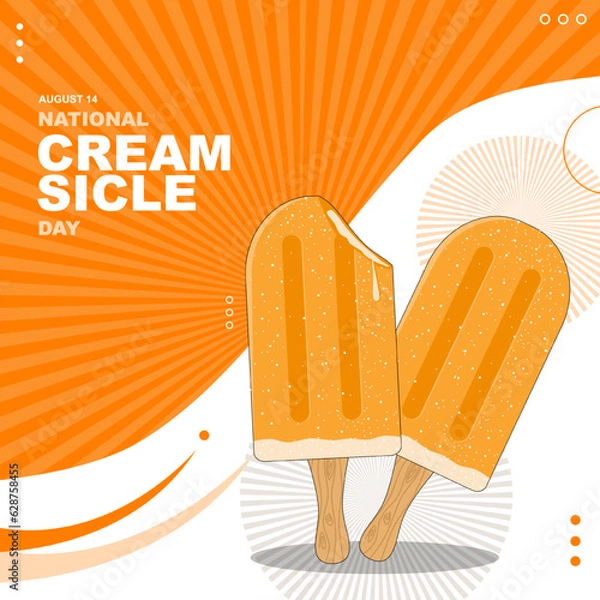 Fototapeta National Creamsicle day on August 14, with abstract background orange and white color, and creamsicle vector illustration. Template design, social media post, suitable sale, greeting card, flat design