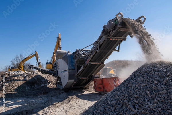 Obraz Auf einer Baustelle wird Beton zerkleinert