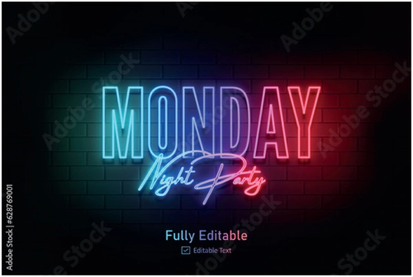 Obraz Vector neon effect logo for neon text effect and neon light night party editable text effect and night club