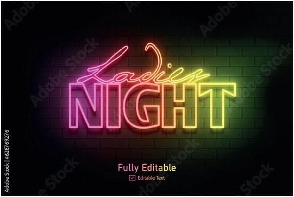 Fototapeta Vector neon effect logo for neon text effect and neon light night party editable text effect and night club