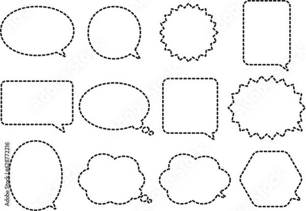 Fototapeta シンプルな点線ふきだしイラストセット