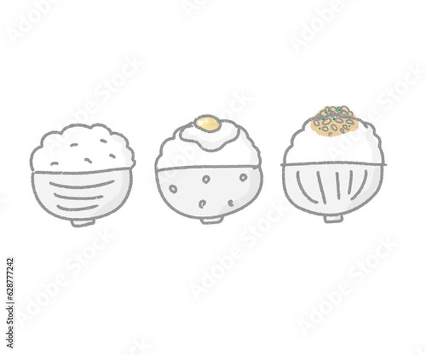 Obraz 3種類のゆるいご飯イラスト