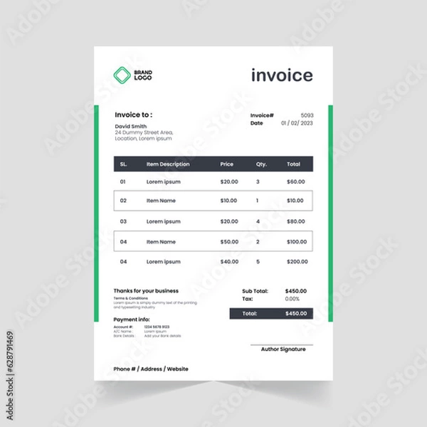 Fototapeta Modern Vector Abstract Invoice Design Template in Black and Green Color