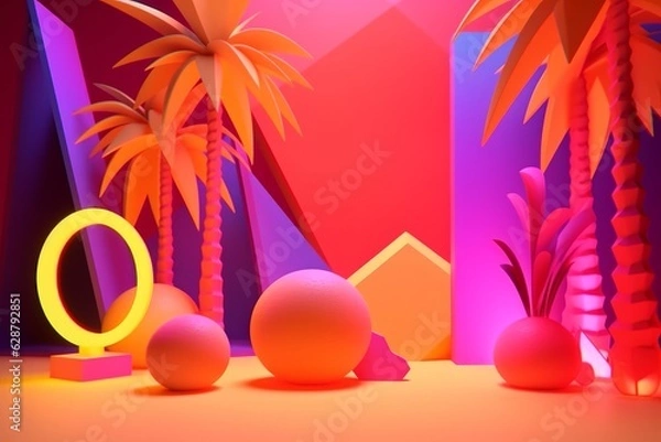 Fototapeta Glowing Tropical Themed 3D Abstract Background