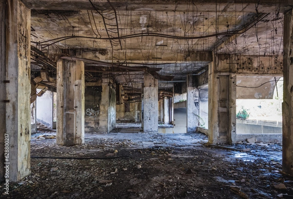 Fototapeta Interior of abandoned hotel in so called Bay of Abandoned Hotels in Kupari village in Croatia
