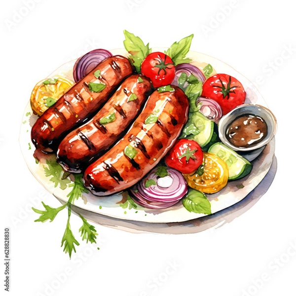 Obraz grilled sausages with vegetables