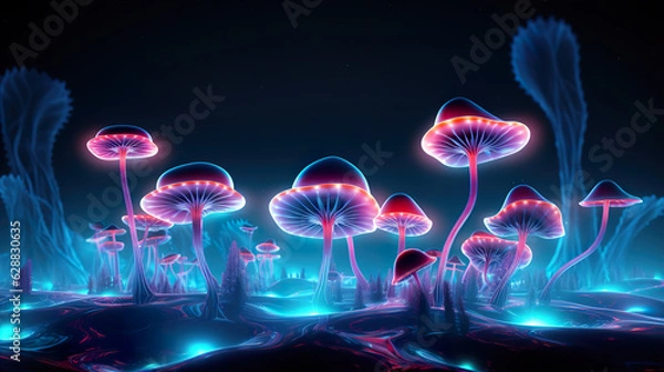 Obraz Abstract Neon Mushrooms