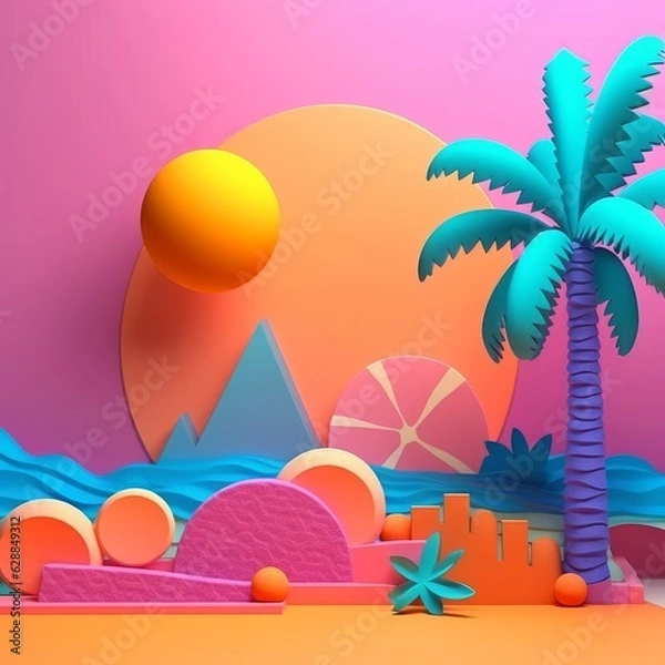 Obraz Vibrant Summer Themed 3D Abstract Background