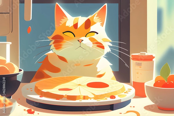 Fototapeta Hungry cat. Generative AI