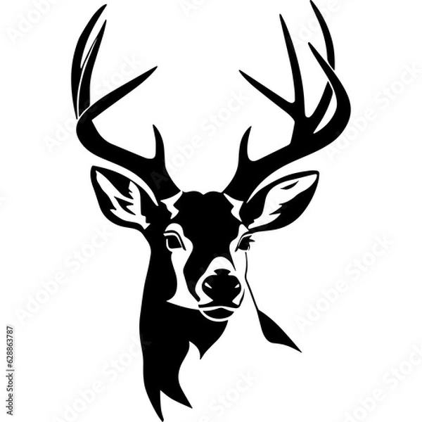 Fototapeta Monochrome deer head with elegant antlers, resembling a prized trophy; captivating design in a classic style