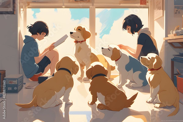 Fototapeta Multiple puppies. \ Generative AI