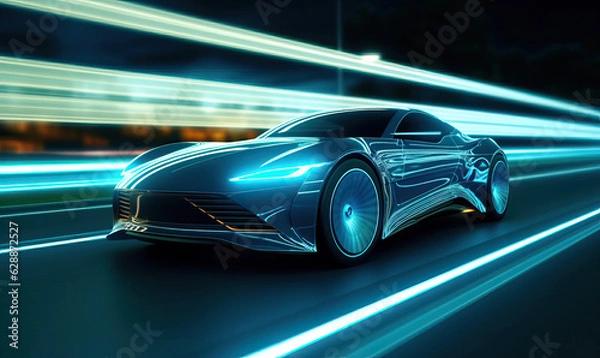 Fototapeta Speeding ultramarine futuristic concept car