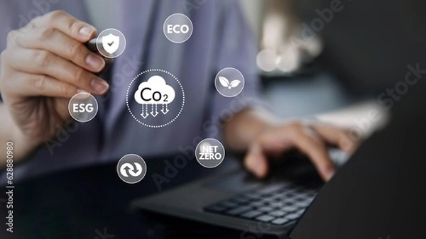 Fototapeta reduce CO2 emission concept with icons, global warming