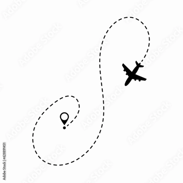 Fototapeta Travel concept. Dotted path airplane. Aircraft tracking. Airplane route plane path. Vector illustration on a isolated white background.