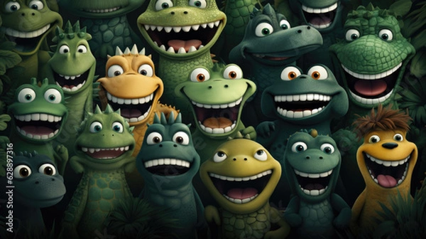 Fototapeta creative illustration of several cute crocodiles reptiles. Generative AI