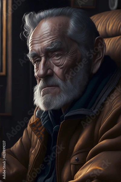 Obraz Sitting sad old man facing the camera