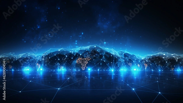 Obraz Global network connection concept. Big data visualization. Social network communication in the global computer networks. Internet technology. Business. Science. Generative AI.