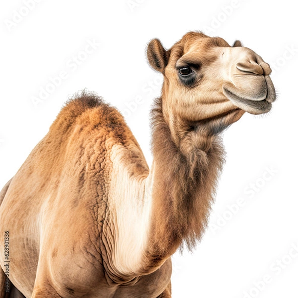 Fototapeta A solitary camel against a stark black backdrop. Isolated background. Transparent PNG. Generative AI