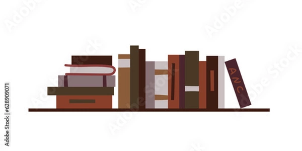 Fototapeta Bookshelf with thick brown books. Library or bookstore concept.