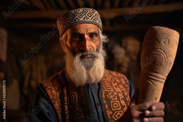 Fototapeta The Man with a Long Beard Holding a Large Drum Fictional Character Created By Generative AI