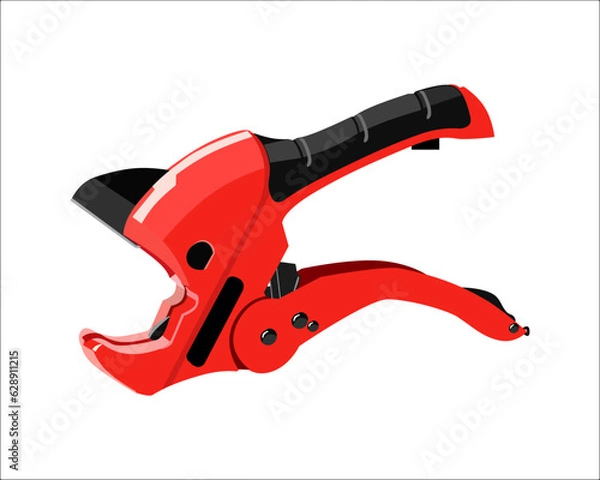 Fototapeta Vector Illustration Multifunction Ratchet type PVC Tube and Plastic Pipe Cutter, Pipe Cutting, Plumbing Pipe, Wire and Trunking cutter isolated on white background. Carpentry tools.